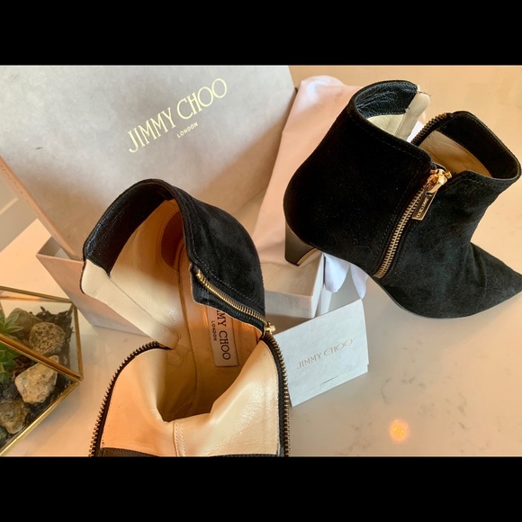 Jimmy Choo Black Suede Boots with gold zippers - Picture 2 of 5